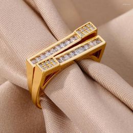 Cluster Rings Design Unique Long Strip Zircon For Women Stainless Steel Ring 2023 Trend Aesthetic Jewelry Wedding Gifts