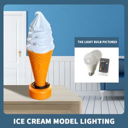Decorative Objects Figurines 60cm Giant Statue Simulation Ice Cream Cone Lamp Dessert Shop 12 Of LED Color Changing Advertising Model Lights 230616