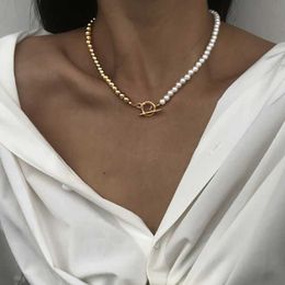 Pendant Necklaces 2023 Hot Fashion Imitation Pearls Bead Chain Necklace for Women Classic Vintage Ot Clasp Gold Color Choker Neck Jewelry Gift 230613