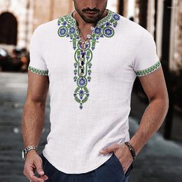 Men's T Shirts Leisure Short Sleeve V Neck Buttoned T-shirts Men Spring Summer Fashion Patchwork Pattern Print Tops Mens Clothes Casual