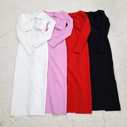 Casual Dresses Women's Fashion Cut Out Solid Colour Chest Hollow Long Sleeved Lavender Red White Black Pencil Elastic Bandage Dress