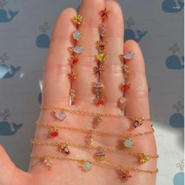 Charm Bracelets INS Cute Anklets For Women Colourful Zircon Beach Mini Octopus Starfish Dolphins Jewellery Gifts Girls KBA024