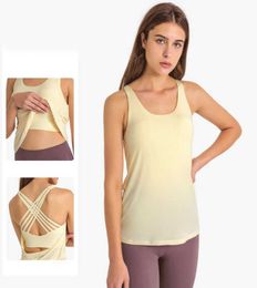 L055 Flat CrossStrap Tank Tops Yoga Shirt Blouse Fashion Breathable Thin Smock TwoPiece With Removable Chest Pad Sports Bra Runn3211248