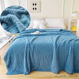 Blankets Fluffy Blanket Thick Plush for Bed Solid Plain Bedspread Single/Queen Fleece Blanket for Sofa R230617