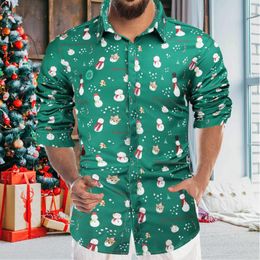 Men's Casual Shirts Mens Short Sleeve Crotch Shirt Christmas Printed 3D Digital Fashion Lapel Top Men's Blouse Men T Fitted