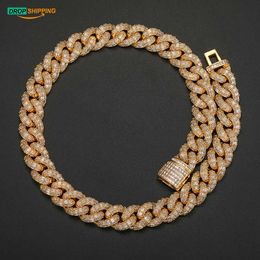 Dropshipping Wholesale Price 15mm 18k Real Gold Plated Luxury Baguette Cubic Zirconia Iced Out Cuban Link Chain Necklace