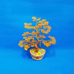 Decorative Objects Figurines Yuanbao basin golden fortune tree iron metal aluminum wire pure handicraft decoration bonsai ornaments 230616