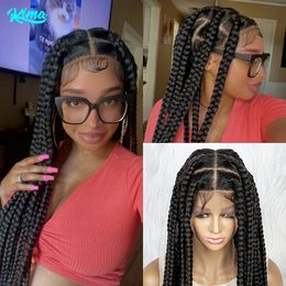 Lace Wigs Braided for Black Women Full Cornrow Braids Synthetic Front Wig Big Square Knotless Box With Baby Hair 230617