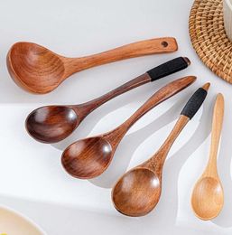 Dinnerware Sets Large Wood Spoons Long Handled Eco Friendly Kids Rice Soup Spoon Wooden Dessert Handcraft Japanese Tableware
