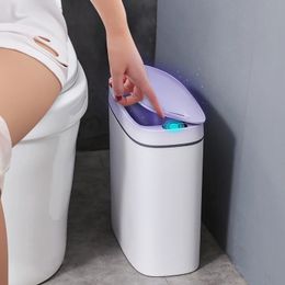 Waste Bins 14L Smart Sensor Trash Can Electronic Automatic Household Bathroom Toilet Bedroom Living Room Waterproof N Seam Bin 230617