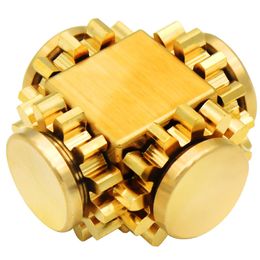 Spinning Top Gear Cube Spinner Finger Copper Mechanical Gyro Linkage Hand Fingertip Adult Decompression EDC Toys p230616