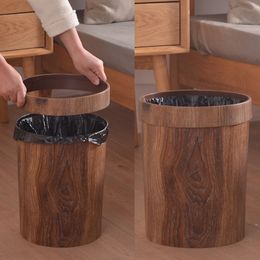 Waste Bins Retro Wood Grain Trash Can Home Living Room Kitchen Garbage Bin Office Toilet Paper Basket Bathroom Bedroom Supplies 230617