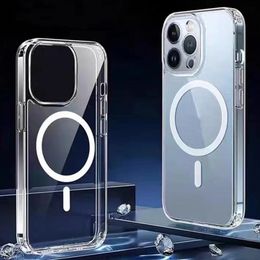 Magsage Transparent Clear Acrylic Magnetic Shockproof Phone Cases for iPhone 14 13 12 Mini 11 Pro Max XR XS X 8 7 Plus Compatible Wireless Charger DHL Free