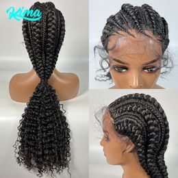 Lace Wigs Synthetic Hair Braided tail Front Kinky Curly Frontal with Baby for Afro Women Cornrow Box 230617