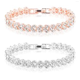 Link Bracelets Luxury Roman Crystal Bracelet For Women Fashion Heart Chain Rhinestone Bangle Wedding Bridal Jewellery Gifts