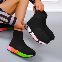 2023 Spring And Autumn New Elastic Socks Shoes High-top Casual Sports Shoes Comfortable All-match Thick-soled Knitted Shoes