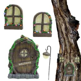 Decorative Objects Figurines Fairy Tree Door And Windows Opening Fairy Door And Window For Trees With Light Glow In The Dark Yard Art Sculpture Decoration 230616