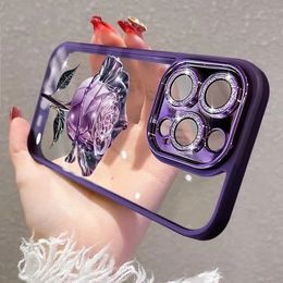 Luxury Fairy Rose Phone Case for iPhone 15 14 13 12 11 Pro Max Plus Colour Paintings Phone Cover With Full Glitter Lens Film Protection