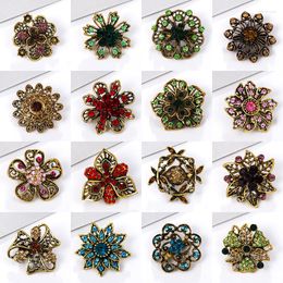 Brooches 16 Styles Available Vintage Alloy Rhinestone Flower Brooch Pin Antique Corsage Collection In Gold Color Plated