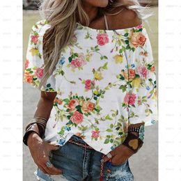 Women's T Shirts 3D Women's Casual Short Sleeve Sexy Fashion Boho Off Shoulder Angled Neck Shirt Summer Top Floral Print