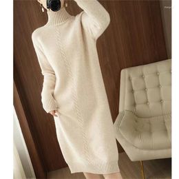 Casual Dresses 2023 Autumn/Winter Pure Wool Dress Women's Medium Length Colour Over The Knee Sweater Knitted Skirt W106