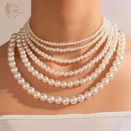 Beaded Necklaces 4 6 8 10 12mm Beads Fashion Glass Imitation Pearl Necklace Men Handmade Classic Men's Women Jewelry Gift 230613