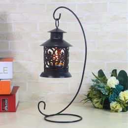 Candle Holders Household 23CM Iron Holder Hanging Candlestick Glass Ball Basket Light Lantern Stand Small Objects Decoration