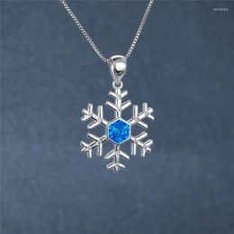 Pendant Necklaces Charm Snowflake Blue White Fire Opal For Women Silver Rose Gold Colour Chain Clavicle Necklace Jewellery Gifts