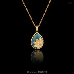 Pendant Necklaces Blue Oval Pendants For Women Girl Gold Color & Necklace Fashion Jewelry Engagement Gift