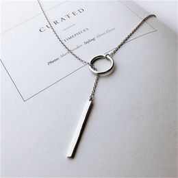 Pendant Necklaces WLP Women Trendy Silver Colour Long Link Hoop Ring Necklace Female Korean Fashion Sweater Chain Collar 2023