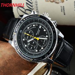 Mens watches 44mm quartz movement automatic date calendar all dial work leather strap outdoor sports business clock stopwatch mont266Y