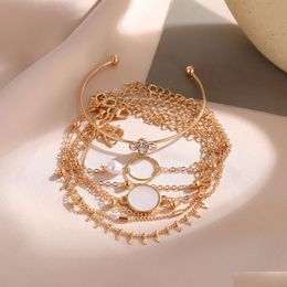 Chain 6Pcs Fashion Crystal Bracelets Sets For Women Gold Charms Hand Stackable Wrap Bangle Adjustable Bracelet Jewellery Drop Delivery Dhlap