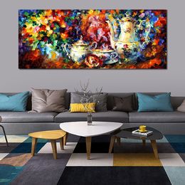 High Quality Canvas Art Tea Handcrafted Oil Paintings Still Life Modern Wall Decor