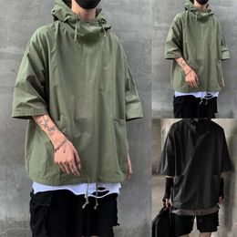 Men's Jackets Breathable Hooded Jacket Loose-fitting Half Sleeve Men With Pocket Polyester T-Shirt Pullover Top For