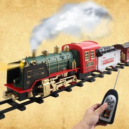 ElectricRC Car Remote Control Train Rail Smoke with Music Lights Christmas Charge Children's Toy 230616