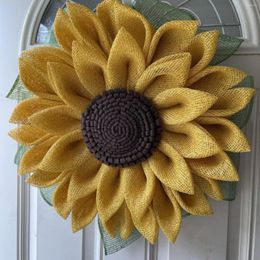 Decorative Flowers Sunflower Wreath For Indoor Outdoor Home Decor Artificial Yellow Decoration 16.5 Inches