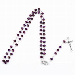 Pendant Necklaces Multicolor Purple Handmade Round Bead Chain Virgin Mary Jesus Cross Rosary Necklace Fashion Accessories Unisex Present