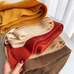 Scarves OMEA Solid Soft Winter Crinkle Scarf Women Colourful Cashmere Lover's Men Accessories For Girls Unisex Pleated