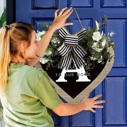 Decorative Flowers A Z Last Name Heart Front Door Wreath 26 Letter Farmhouse With Bow Spring Wreaths For