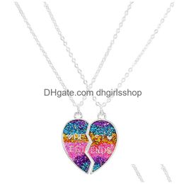 Pendant Necklaces 2 Piece Set Gradient Color Heartshaped Stitching Chain Exquisite And Lovely Bff Friendship Necklace For Friend Dro Dhtxk