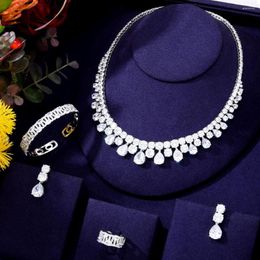 Necklace Earrings Set GODKI Luxury 4PCS Jewellery For Women Wedding Full Cubic Zircon Crystal CZ Dubai Bridal 2023 DRESS ACCESSARIES