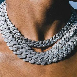 Strands Hip Hop 13 14 20mm Women Cuban Link Chain Necklace Bling Iced Out Luxury Shine Full Rhinestone Men's Gift Jewelry 230613