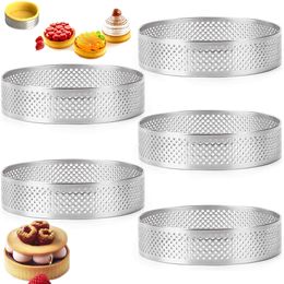 Baking Moulds 2510pcs French Dessert Circular Tart Ring Stainless Steel Perforation Fruit Pie Quiche Cake Mousse Mould Kitchen Mould 230616