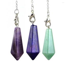 Pendant Necklaces KFT Natural Stone Pendulum 6 Faceted Hexagon Cone Healing Crystal Quartz Reiki Dowsing Divination Jewellery