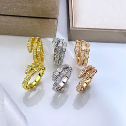 Designer Collection Fashion Style Ring Lady Women 925 Sterling Silver Settings Full Diamond Plated Gold Snake Serpent Viper Single Double Circles Elastic Rings