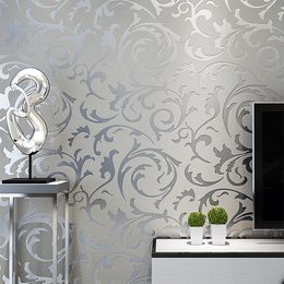 Wall Stickers Grey 3D Victorian Damask Embossed Wallpaper Roll Home Decor Living Room Bedroom Coverings Silver Floral Luxury Paper 230616