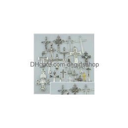 Charms 50Pcs Lot Mix Antique Sier Cross Connector Pendants Alloy Religious Jewellery Accessories For Jewelry Making Drop Delivery Fi Dhii9