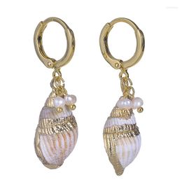 Dangle Earrings HuPo.HuTu. Fashion Jewellery Women's Beach Holiday Gift Gold Shell Natural Freshwater Pearl 18k Plated C-ring