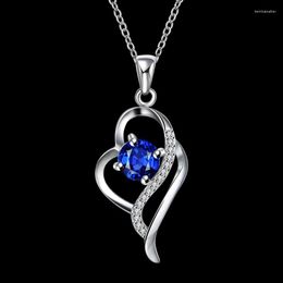 Pendant Necklaces Silver Colour Blue White Cubic Zirconia Jewellry Women's Necklace Charm AP2058