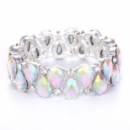 Bangle 16 Colours Elegant Crystal Cuff Bangles Tear Drop Bracelet Women Stretch Bangle Indian Bridal Wedding Costume Jewellery Girl Gifts 230616